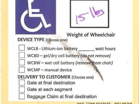 Wheelchair tag showing no transfer information noted.